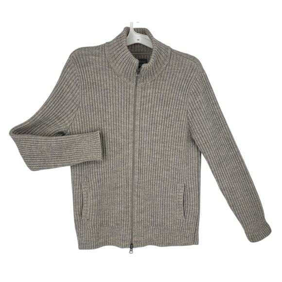 LL Bean Signature 100% Wool Full Zip Cardigan Ribbed Knit Grandpa Cabincore Lg - Picture 1 of 11